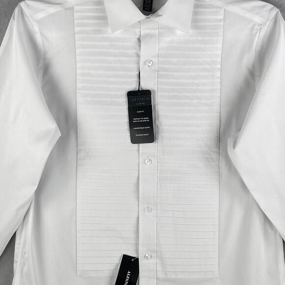 Alfani Men's Medium 15-15.5 34/35 Dress Shirt Pleated Panel Slim Fit White NEW - Picture 5 of 12